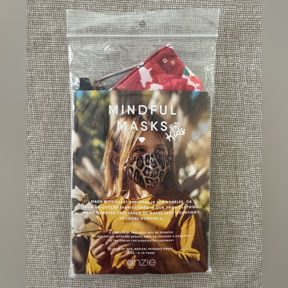 Brand New Onzie Mindful Masks for Kids - 1 Package of 2 Masks